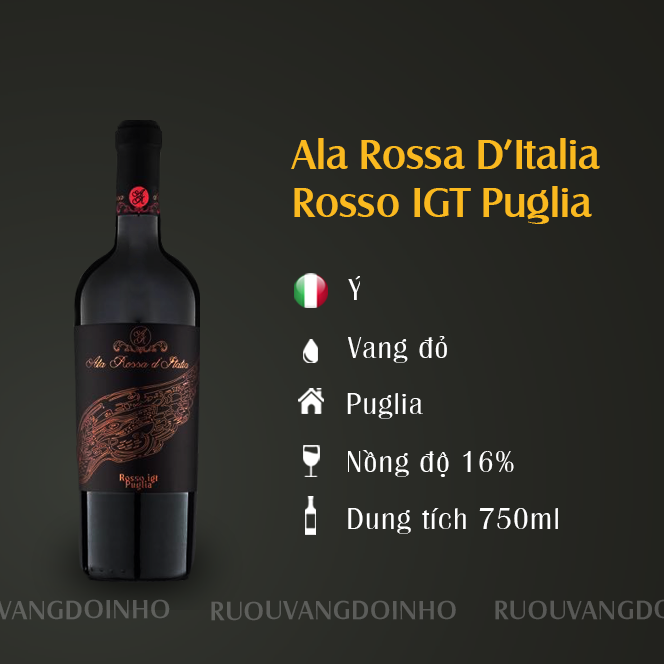 Rượu vang Ý Ala Rossa D Italia Rosso IGT Puglia.